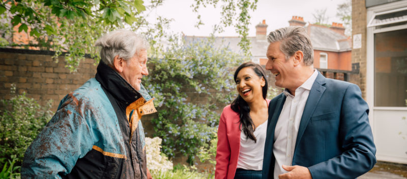 Satvir Kaur introducing Keir Starmer to a local resident